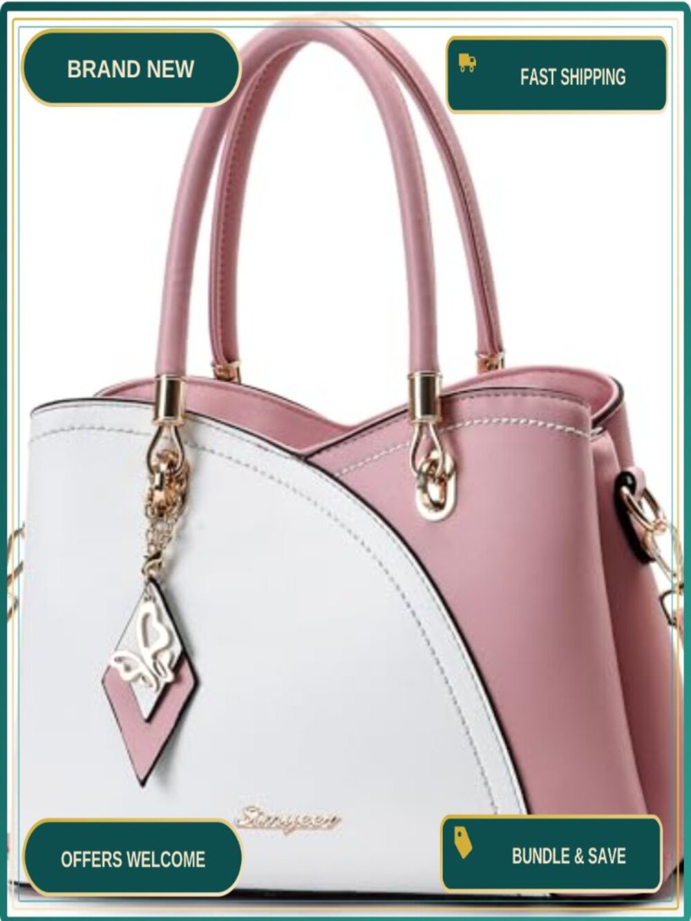 SiMYEER Synthetic Leather Satchel Tote Crossbody Handbag with Gold Tone Hardware